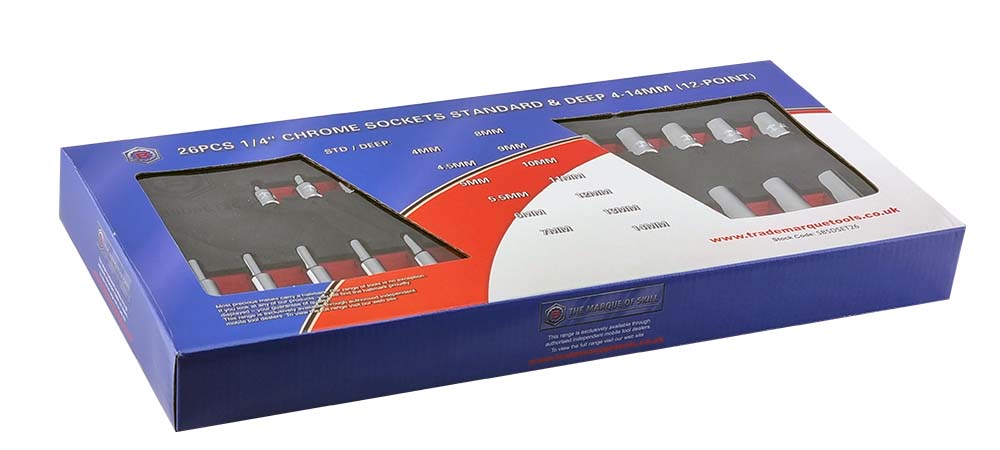26PC 1/4'' Dive Standard & Deep 12-Point Socket Set - Britool Hallmark