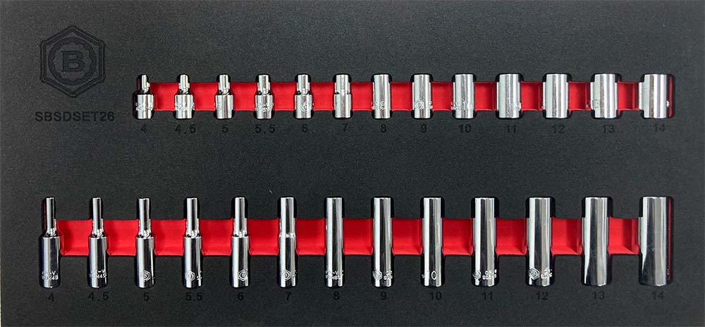 26PC 1/4'' Dive Standard & Deep 12-Point Socket Set - Britool Hallmark