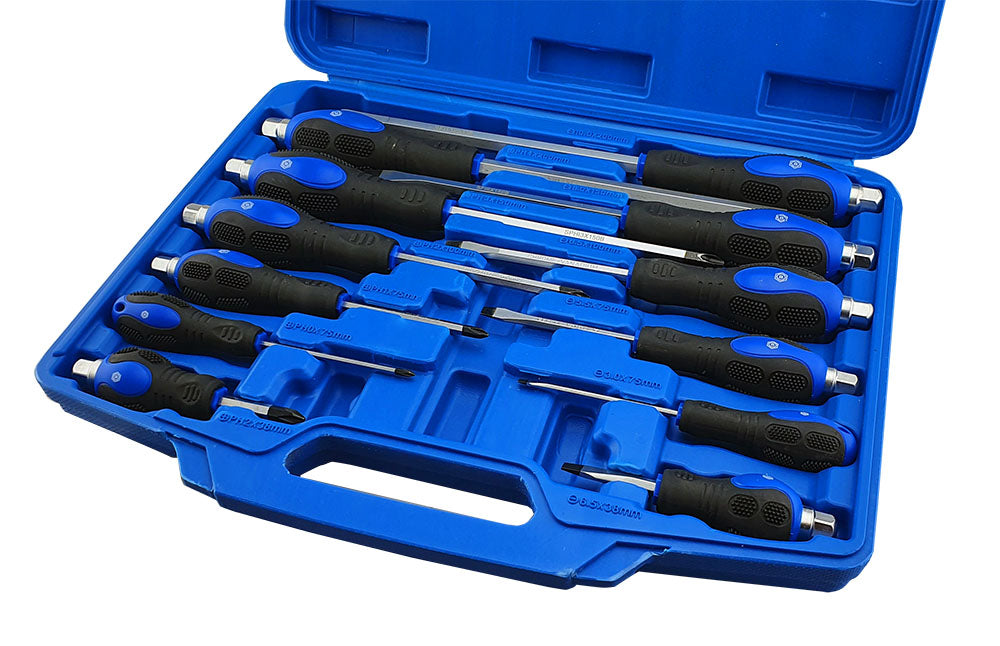 12 PIECE PHILLIPS & SLOTTED SCREWDRIVER SET WITH HAMMER CAP BRITOOL HALLMARK