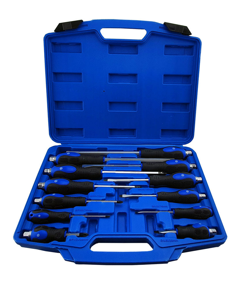 12 PIECE PHILLIPS & SLOTTED SCREWDRIVER SET WITH HAMMER CAP BRITOOL HALLMARK