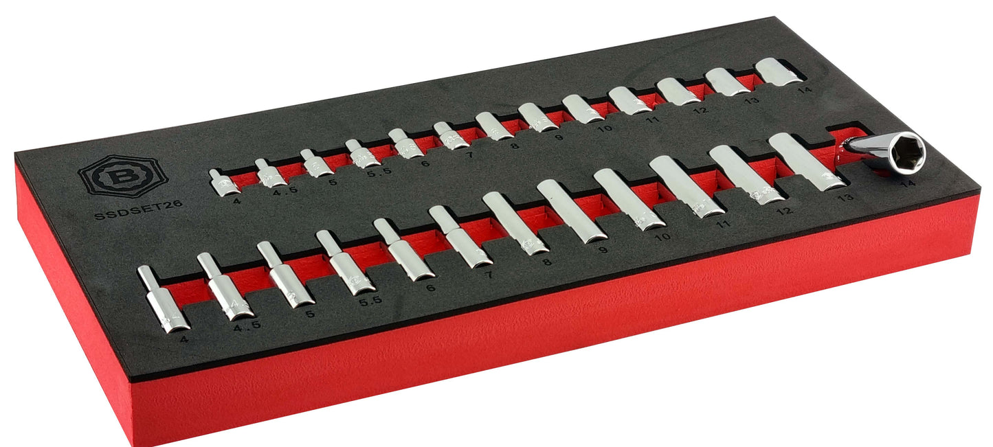 26Pc 1/4" Drive Standard & Deep Hexagon (6-Point) Socket Set - Britool Hallmark