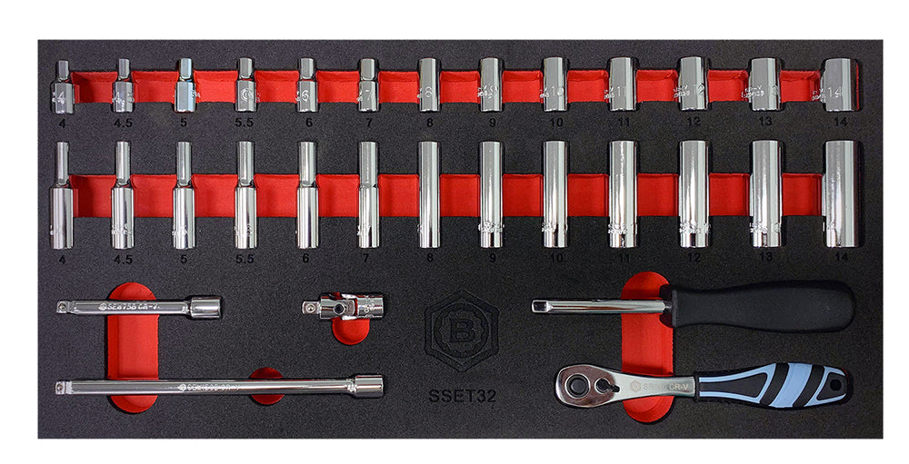 32-Piece 1/4" Drive Socket, Ratchet & Accessory Set - Britool Hallmark