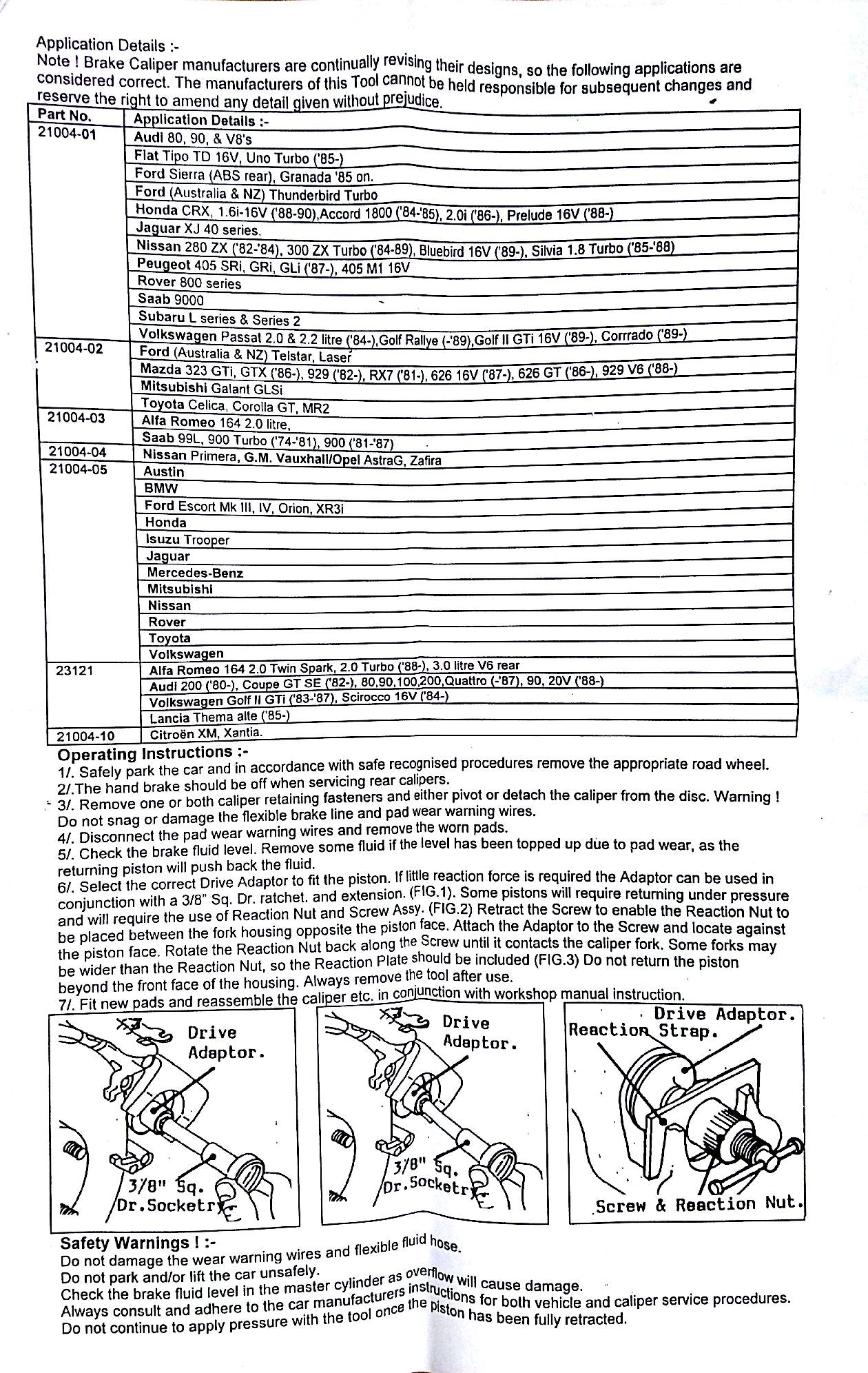 Brake Calliper Service Set