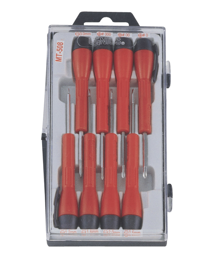A set of slotted and phillips micro precision screwdrivers  for electronics, watch repair, glasses, and other delicate DIY or professional applications. 
