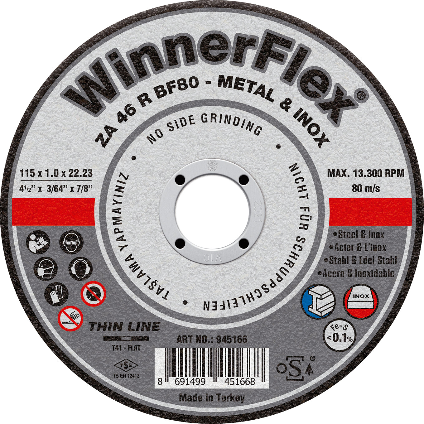 WINNERFLEX X25 ZIRCONIUM CUTTING DISC 115x1x22 METAL & STAINLESS STEEL