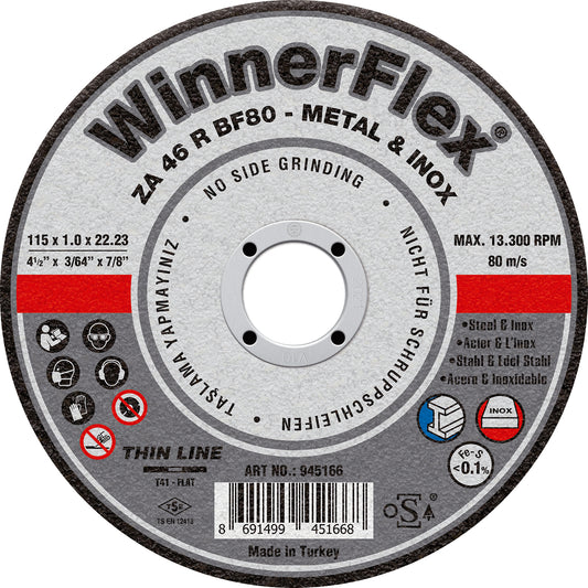 WINNERFLEX X25 ZIRCONIUM CUTTING DISC 115x1x22 METAL & STAINLESS STEEL