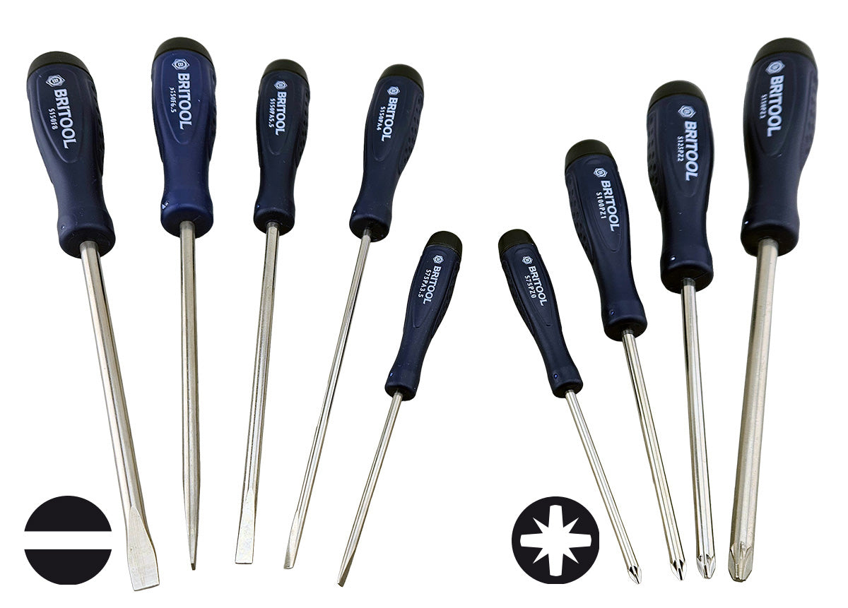 9Pc Slotted / Flared & Pozidriv Screwdriver Set - Britool Hallmark