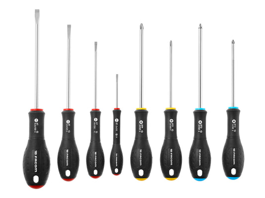 8Pc Pozidriv, Slotted & Phillips Screwdriver Set From Facom