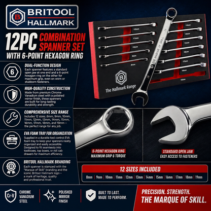 12PC Combination Spanner Set with 6-Point Hexagon Ring by Britool Hallmark