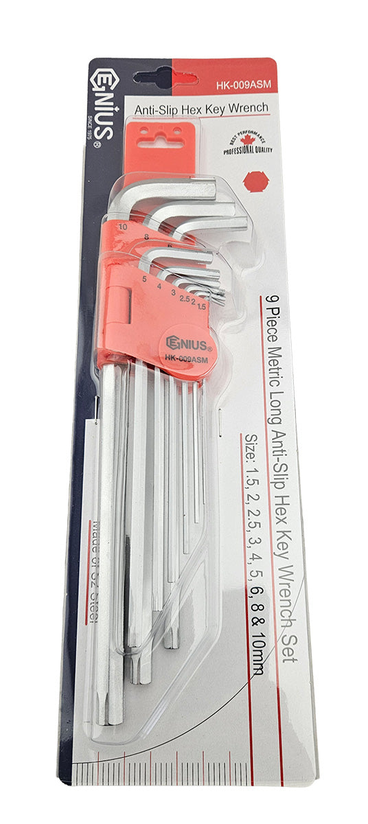 Genius Tools Hex Key Wrench Set 9 Piece Metric Long Anti-Slip Design