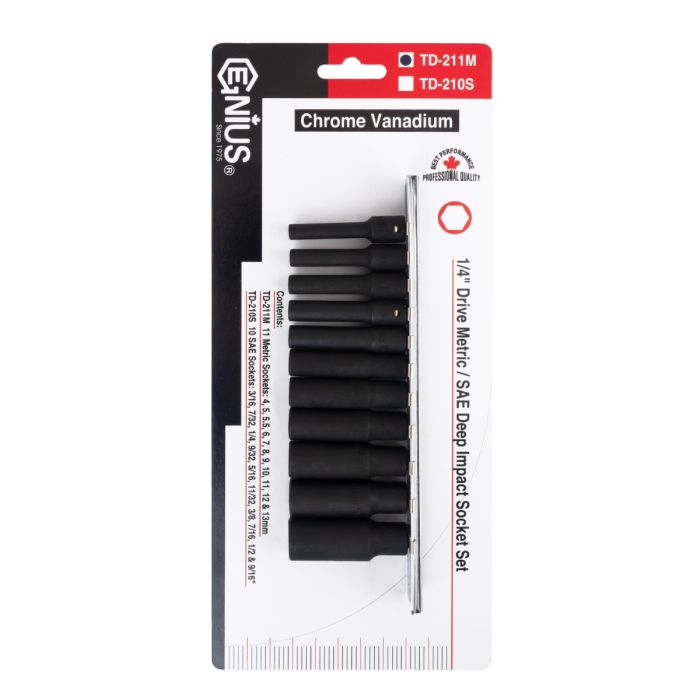 11 Piece 1/4" Deep Impact Socket Set Genius Tools TD-211M