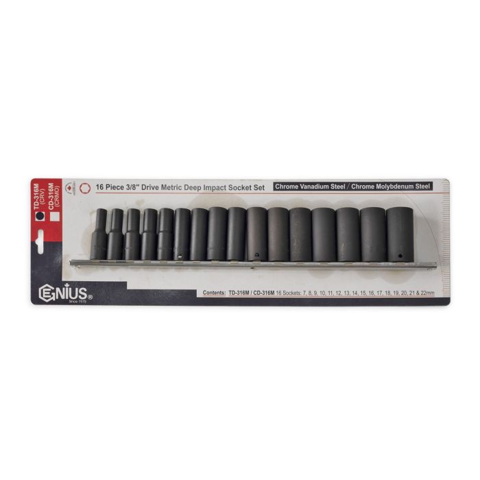 Genius Tools 16-Piece 3/8" Drive Metric Impact Socket Set TD-316M