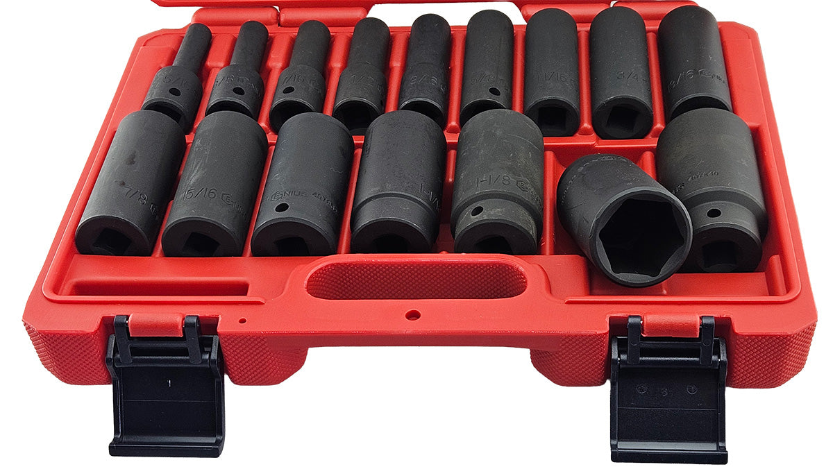 16 Piece 1/2" Drive AF Deep Impact Socket Set In Case From Genius Tools