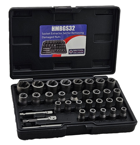 32pc Socket Extractor Set for Removing Damaged Nuts - Britool Hallmark