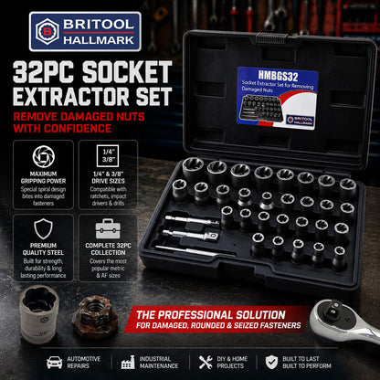 32pc Socket Extractor Set for Removing Damaged Nuts - Britool Hallmark