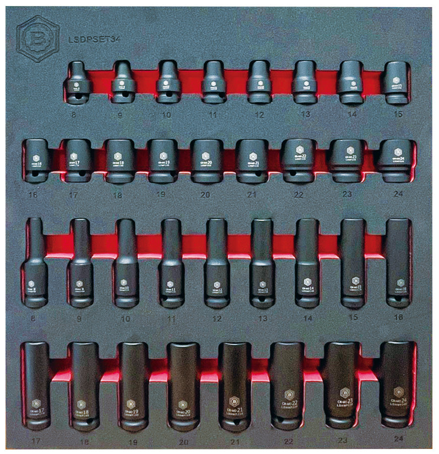 Britool Hallmark Impact Socket Set, 8-24mm - 34Pc 1/2" Drive Standard & Deep 6-Point