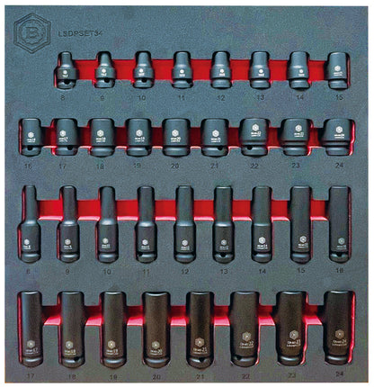 Britool Hallmark Impact Socket Set, 8-24mm - 34Pc 1/2" Drive Standard & Deep 6-Point