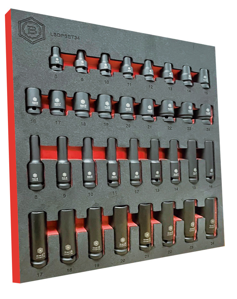 Britool Hallmark Impact Socket Set, 8-24mm - 34Pc 1/2" Drive Standard & Deep 6-Point