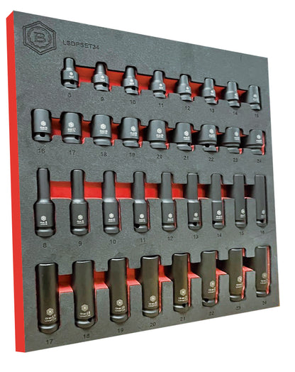 Britool Hallmark Impact Socket Set, 8-24mm - 34Pc 1/2" Drive Standard & Deep 6-Point