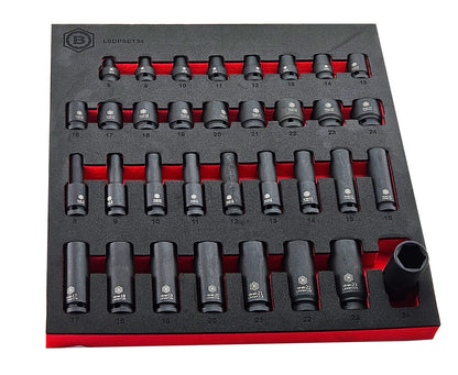 Britool Hallmark Impact Socket Set, 8-24mm - 34Pc 1/2" Drive Standard & Deep 6-Point