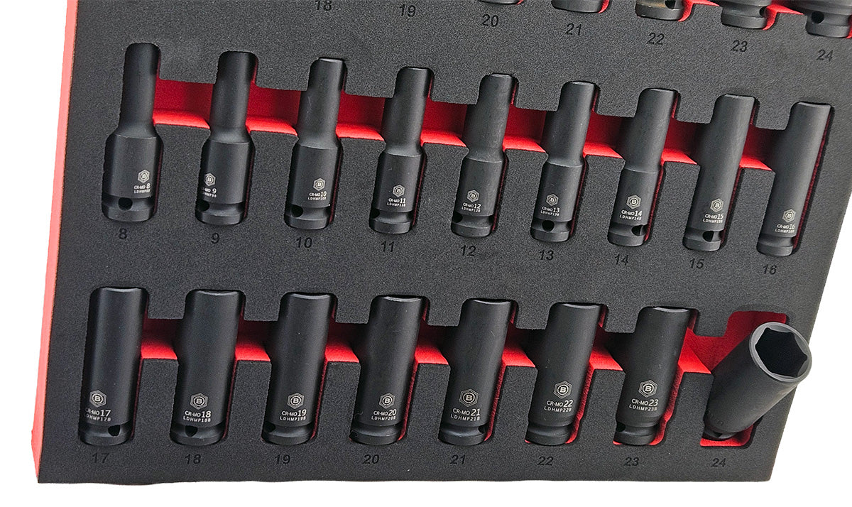 Britool Hallmark Impact Socket Set, 8-24mm - 34Pc 1/2" Drive Standard & Deep 6-Point