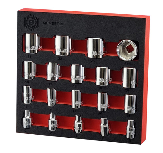3/8" DRIVE SOCKET SET (6-POINT), SIZES 8 TO 24MM FROM BRITOOL HALLMARK