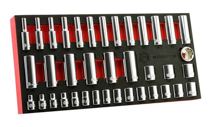38Pc 3/8" Dr. Standard & Deep Socket Set (6-Point) + Free Flexi Low Profile Ratchet