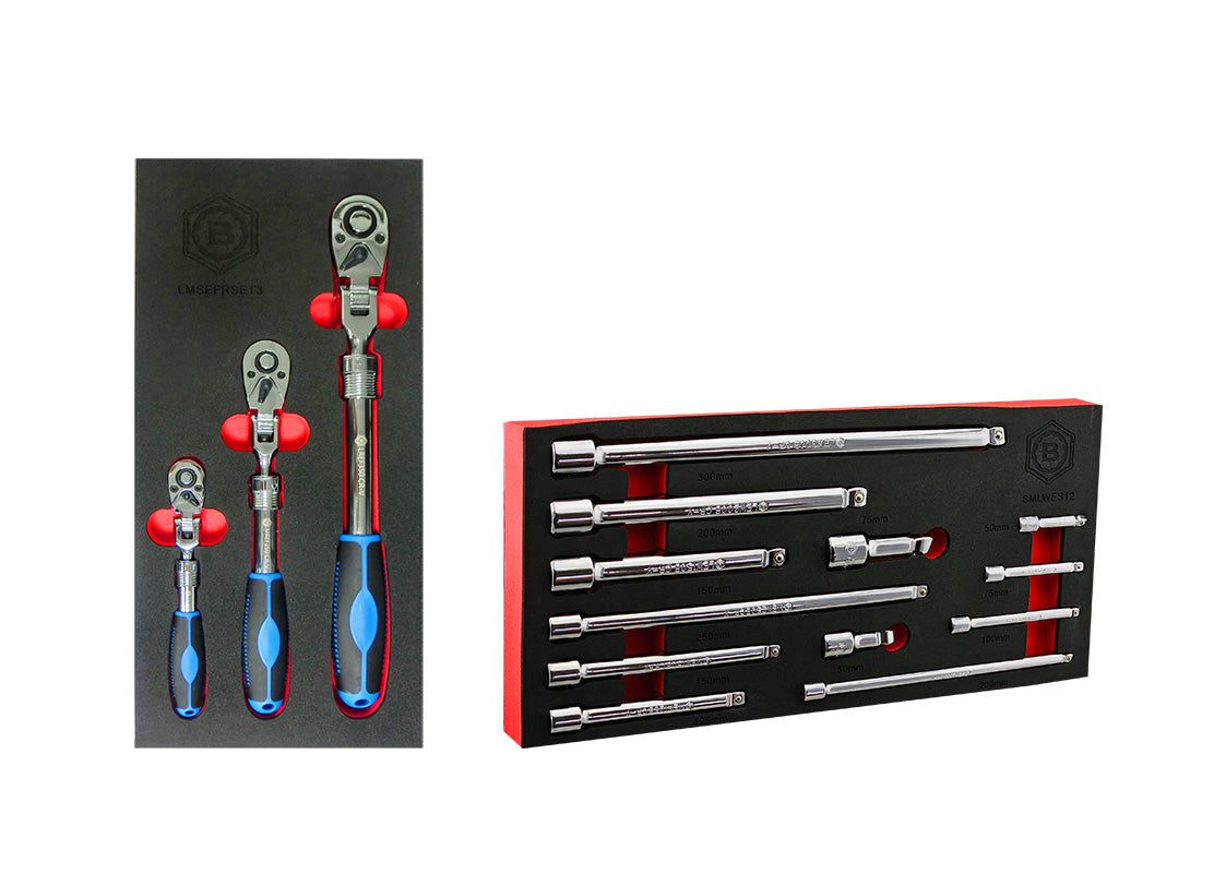 3Pc Extending Ratchet Set With Flex-Heads + Extension Bar Set - Britool Hallmark