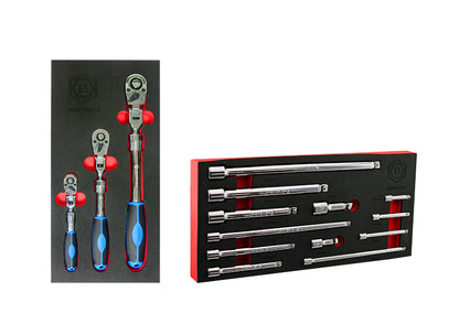 3Pc Extending Ratchet Set With Flex-Heads + Extension Bar Set - Britool Hallmark