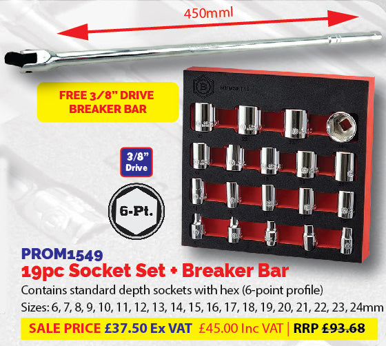 3/8" DRIVE SOCKET SET 8-24MM  + FREE BREAKER BAR FROM BRITOOL HALLMARK