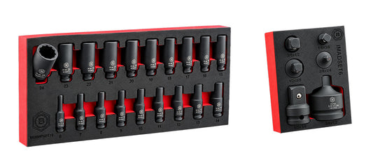 Britool 19Pc 3/8" Dr. Deep Bi-Hex/12-Point Impact Socket Set + 6pc Adapter Set