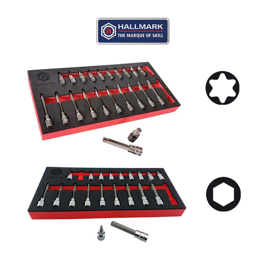 3/8" Drive Standard & Long Hex & Torx Bit Socket Sets - Britool Hallmark