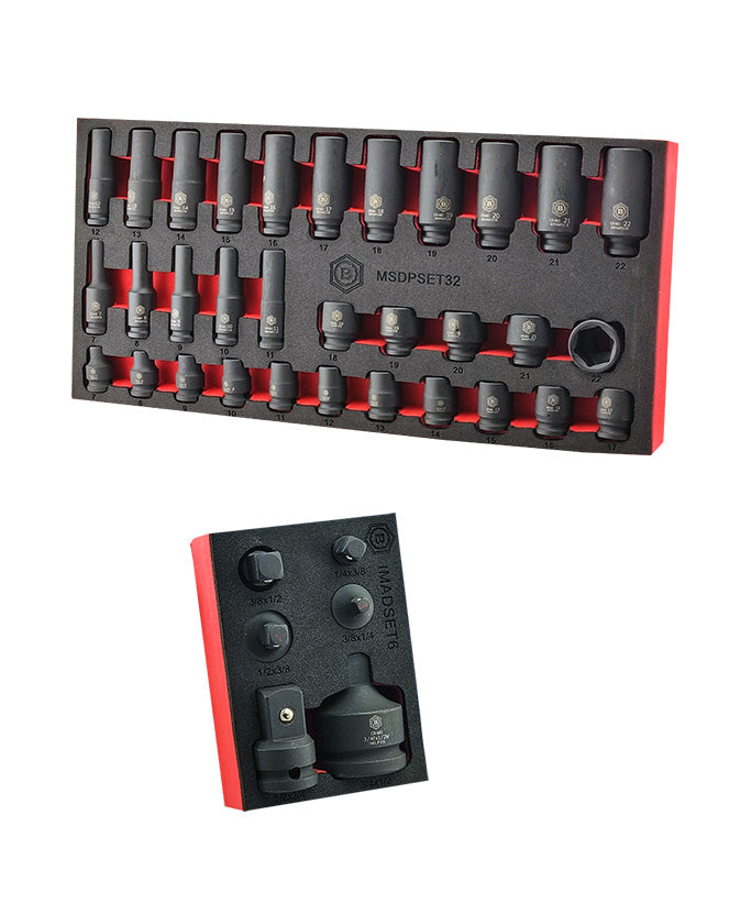 Britool 3/8" Standard & Deep 6-Point Impact Socket Set + Impact Adapter Set