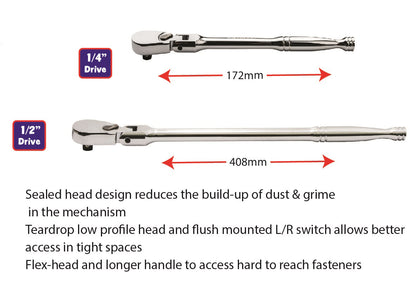 1/2" Drive & 1/4" Drive Ratchets With Low-Profile Flexi-Heads From Britool Hallmark