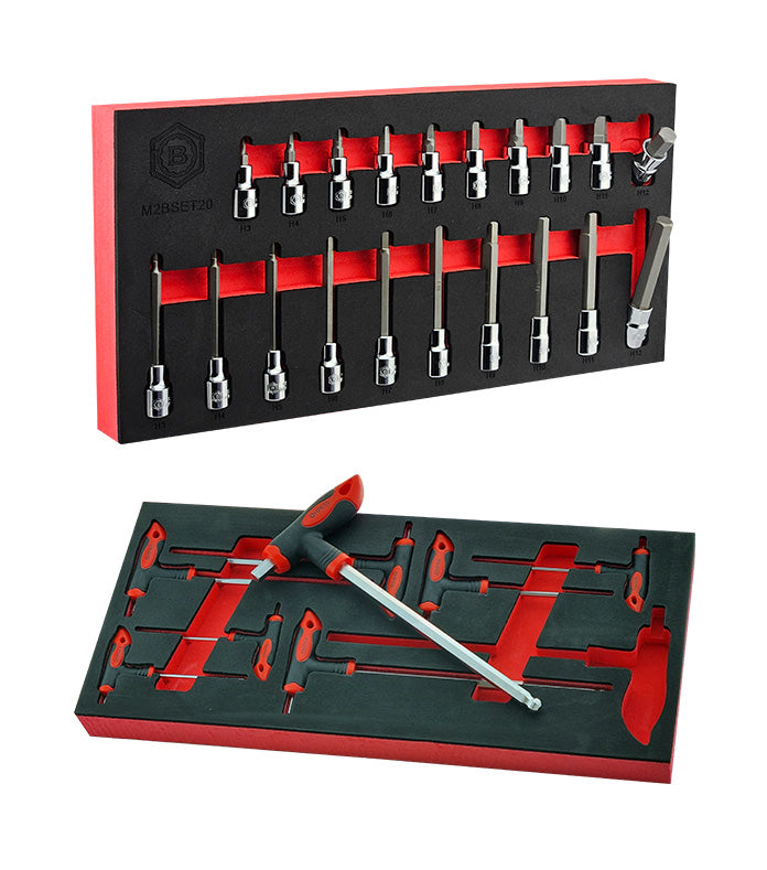 3/8" Standard & Long Allen Key Bit Socket Set + Free T-Handle Hex Key Set