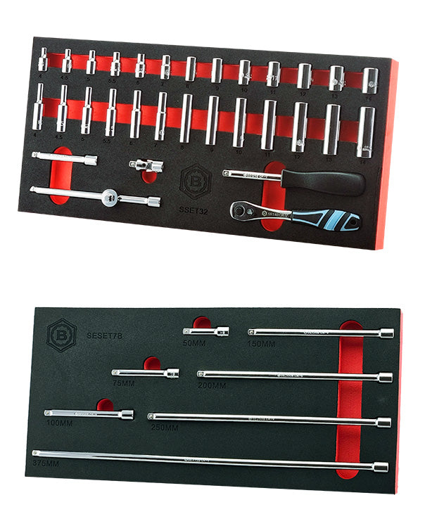 1/4" Drive Socket, Ratchet & Accessory Set + Extension Bar Set