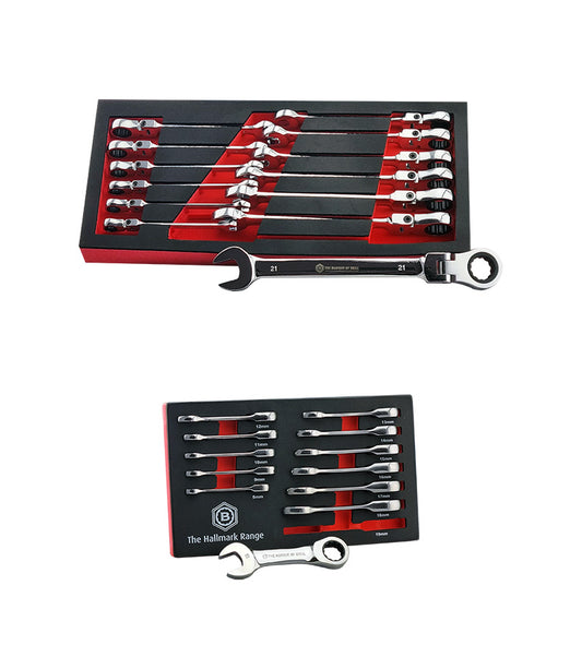 Flexi Ratchet Spanner Set + Stubby Ratchet Wrench Set - Britool Hallmark