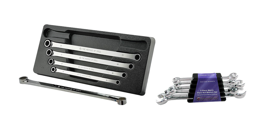 Britool  Hallmark 5pc XL Double Ring Flat Spanner Set + 5pc Flare Nut Wrench Set