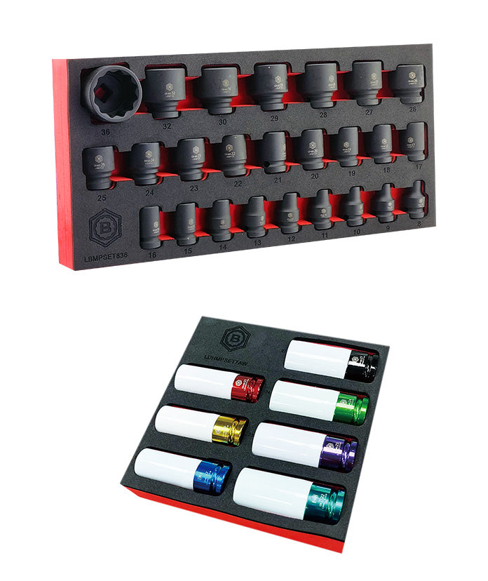 1/2" Drive 12-Point Impact Socket Set, Sizes 8-36mm + Alloy Wheel Socket Set