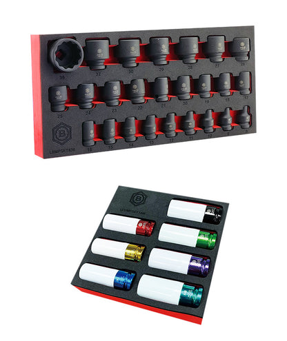 1/2" Drive 12-Point Impact Socket Set, Sizes 8-36mm + Alloy Wheel Socket Set