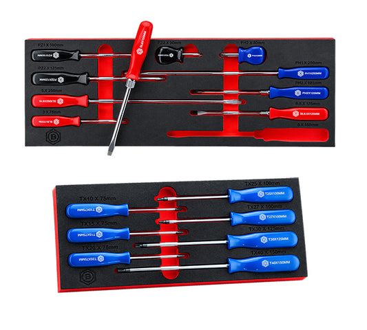 10Pc Pozi, Phillips & Slotted Screwdriver Set + 7pc Torx Screwdriver Set