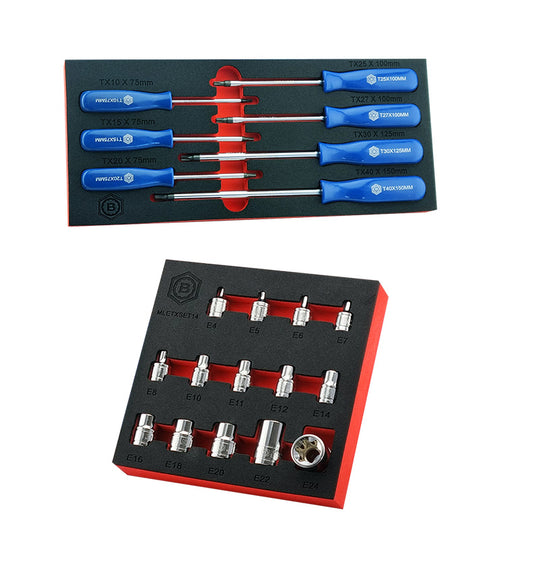 Britool 7Pc Torx Screwdriver Set T10-T40 + E-Torx Socket Set E4-E24