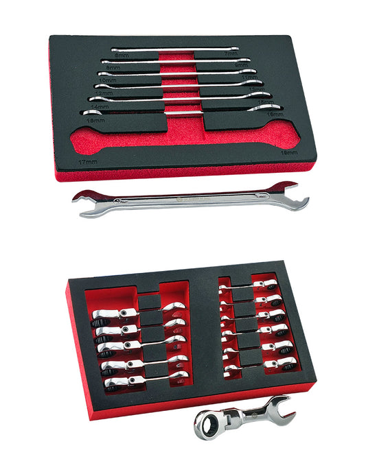 Britool Ultra Thin Spanner Set 6-19mm + Stubby Flexi Ratchet Spanner Set
