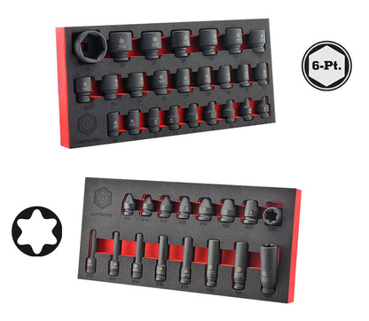 1/2" Drive 6-Point Standard Impact Socket Set 8-36mm + E-Torx Impact Set E10-E24
