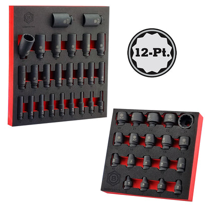 1/2" Drive Deep Impact 12-Point Socket Set + 3/8" Impact Socket Set - Britool Hallmark