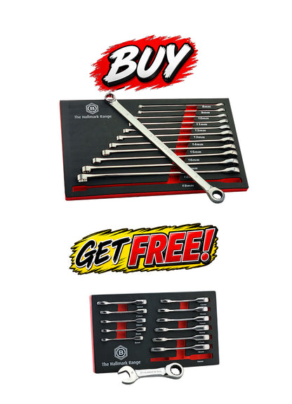 XL Double Ring Ratchet Spanner Set + FREE Stubby Set | Britool Hallmark