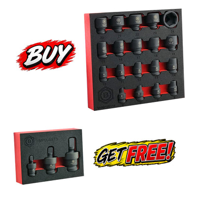 Britool 3/8" Dr. Standard Impact Socket Set + FREE Impact UJ Set