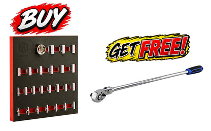 Britool 1/2" Drive Socket Set (6-Point) Sizes 10-36mm + FREE Ratchet