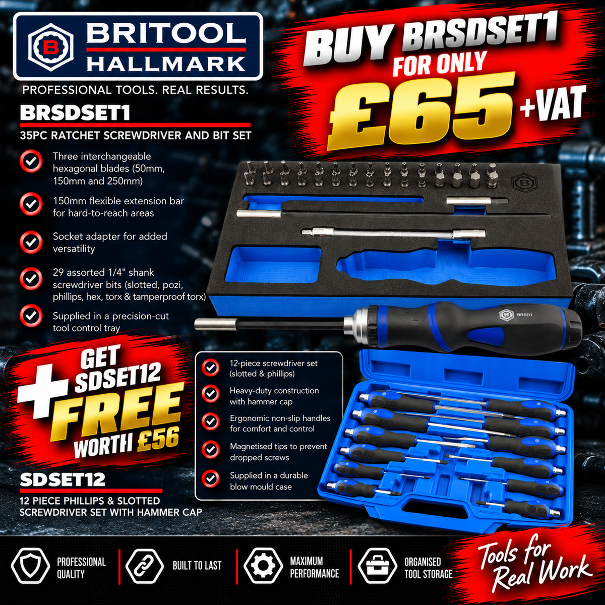 35pc Ratchet Screwdriver and Bit Set + FREE 12pc Screwdriver Set