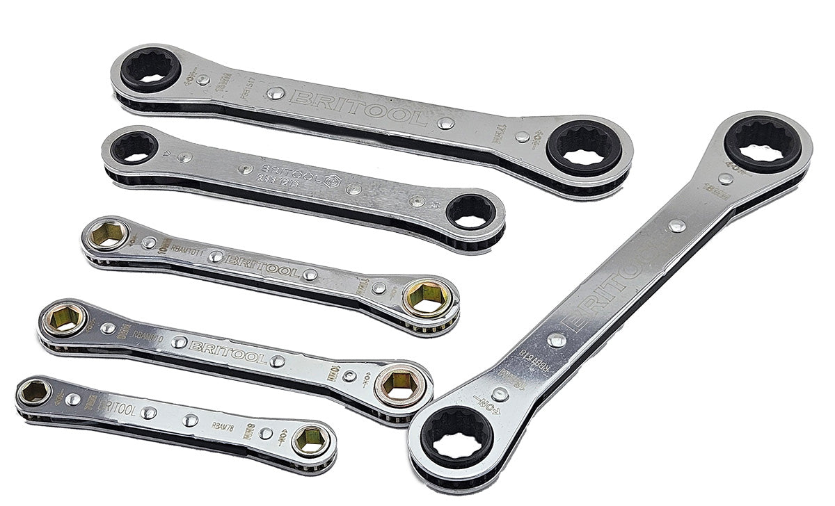 Britool 6pc Flat Ratcheting Ring Spanner / Box Wrench Set